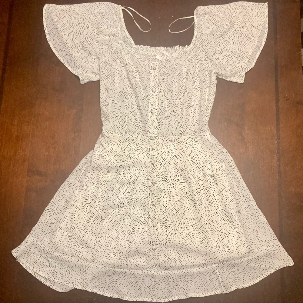 Sienna Sky - White With Black Dots - Flutter Sleeve Dress